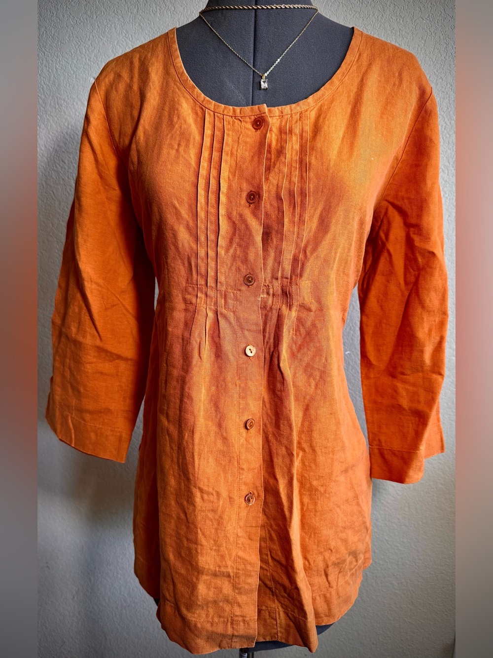 Eileen Fisher Linen Mini Dress Tunic Top Burnt Orange Boho M